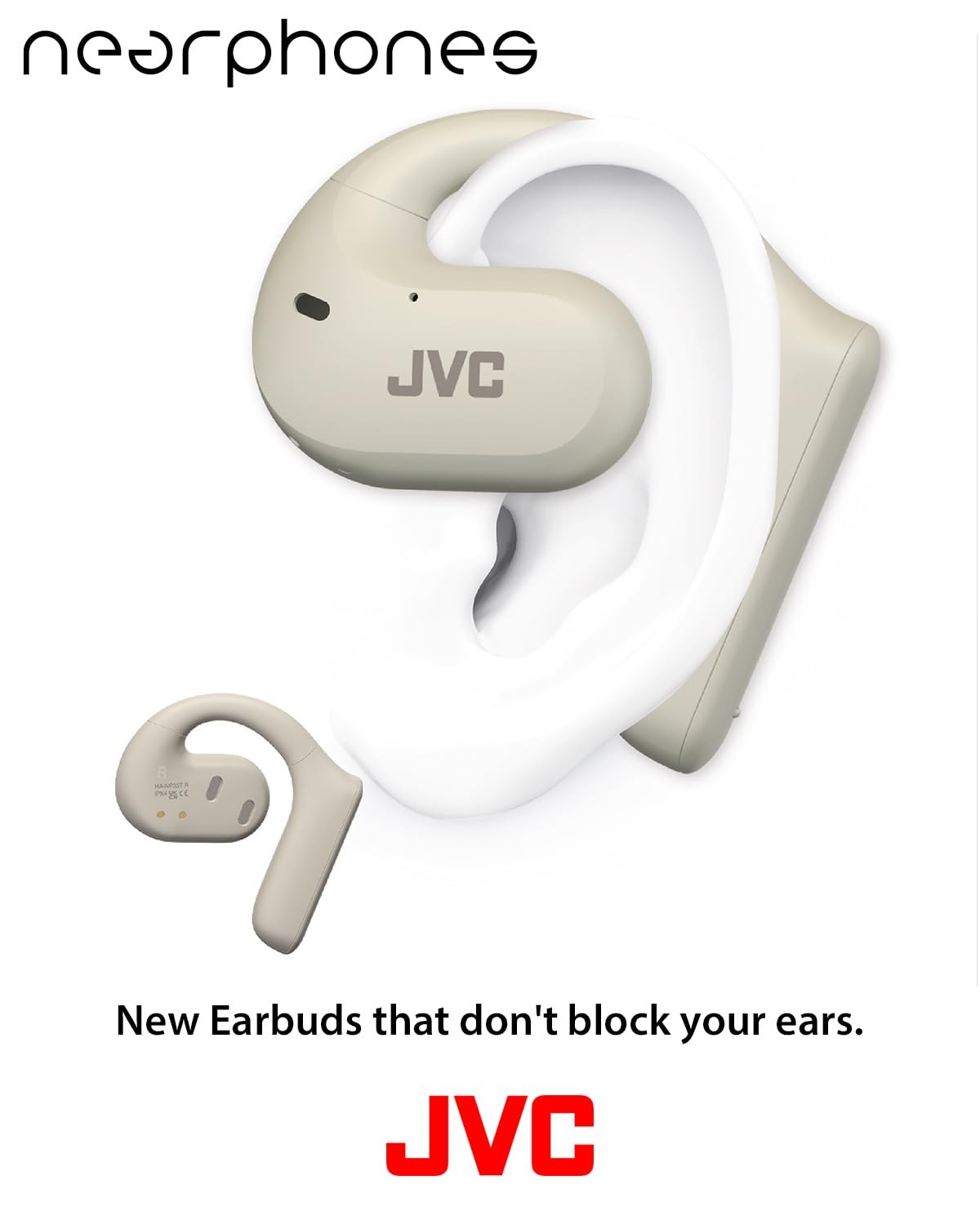 JVC Nearphones Open Ear True Wireless Headphones with 16mm Open-Ear, White