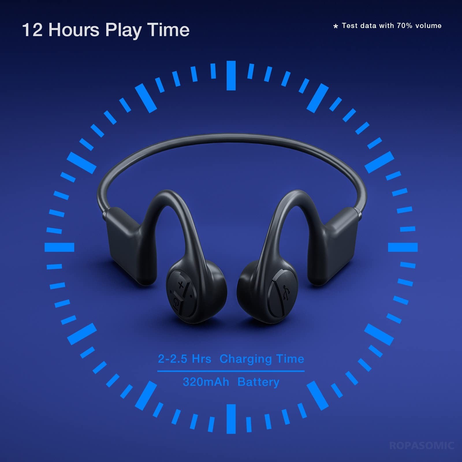 ROPASOMIC Bone Conduction Headphones, 12 Hours Playtime Bluetoeth