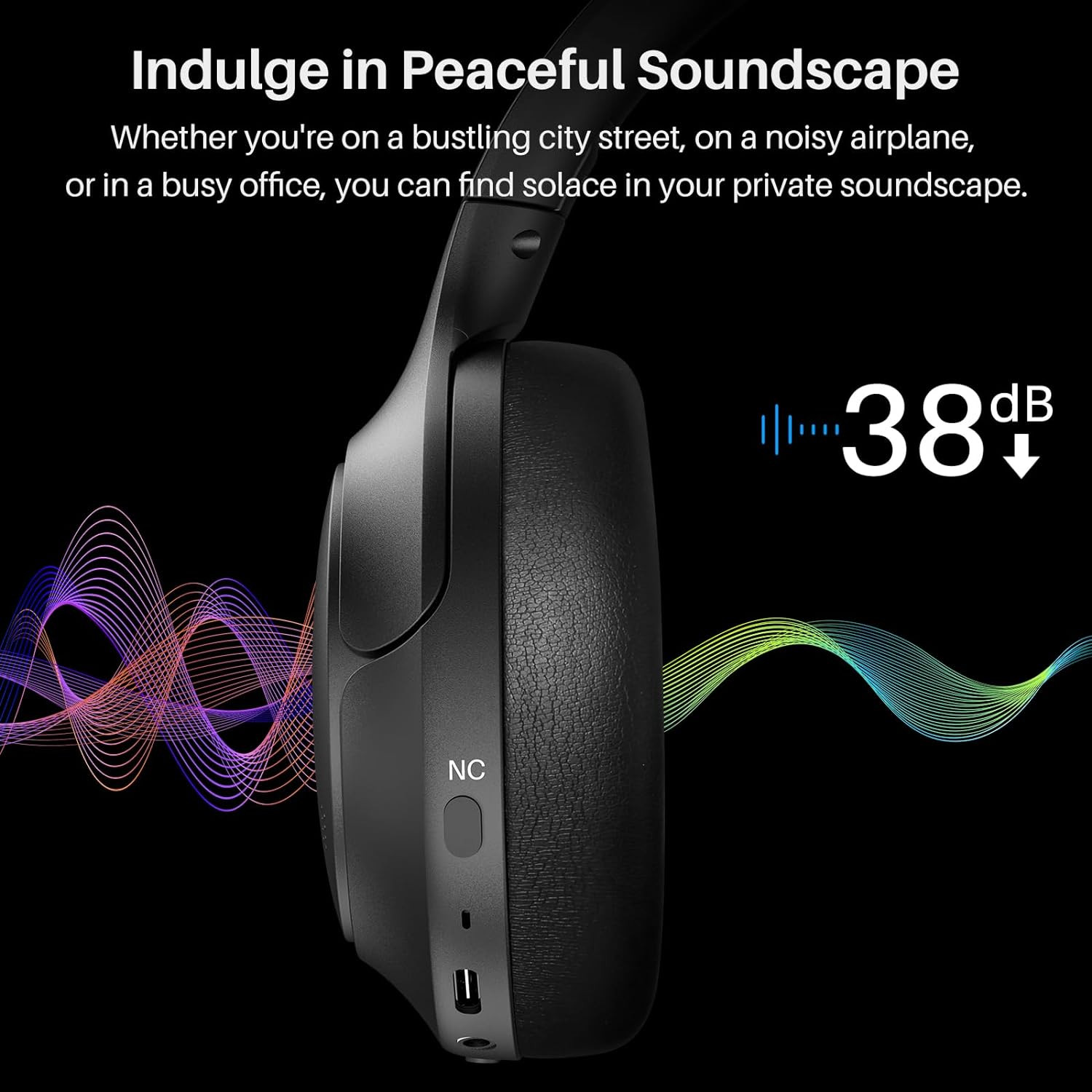 Hybrid Active Noise Cancelling Headphones, Wireless over Ear Bluetooth Headset,