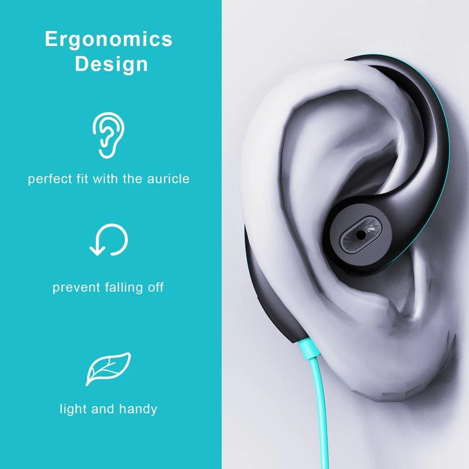 Upgrade Wired Sports Earbuds with Ear Hooks, Running Headphones Secure Fit Wrap