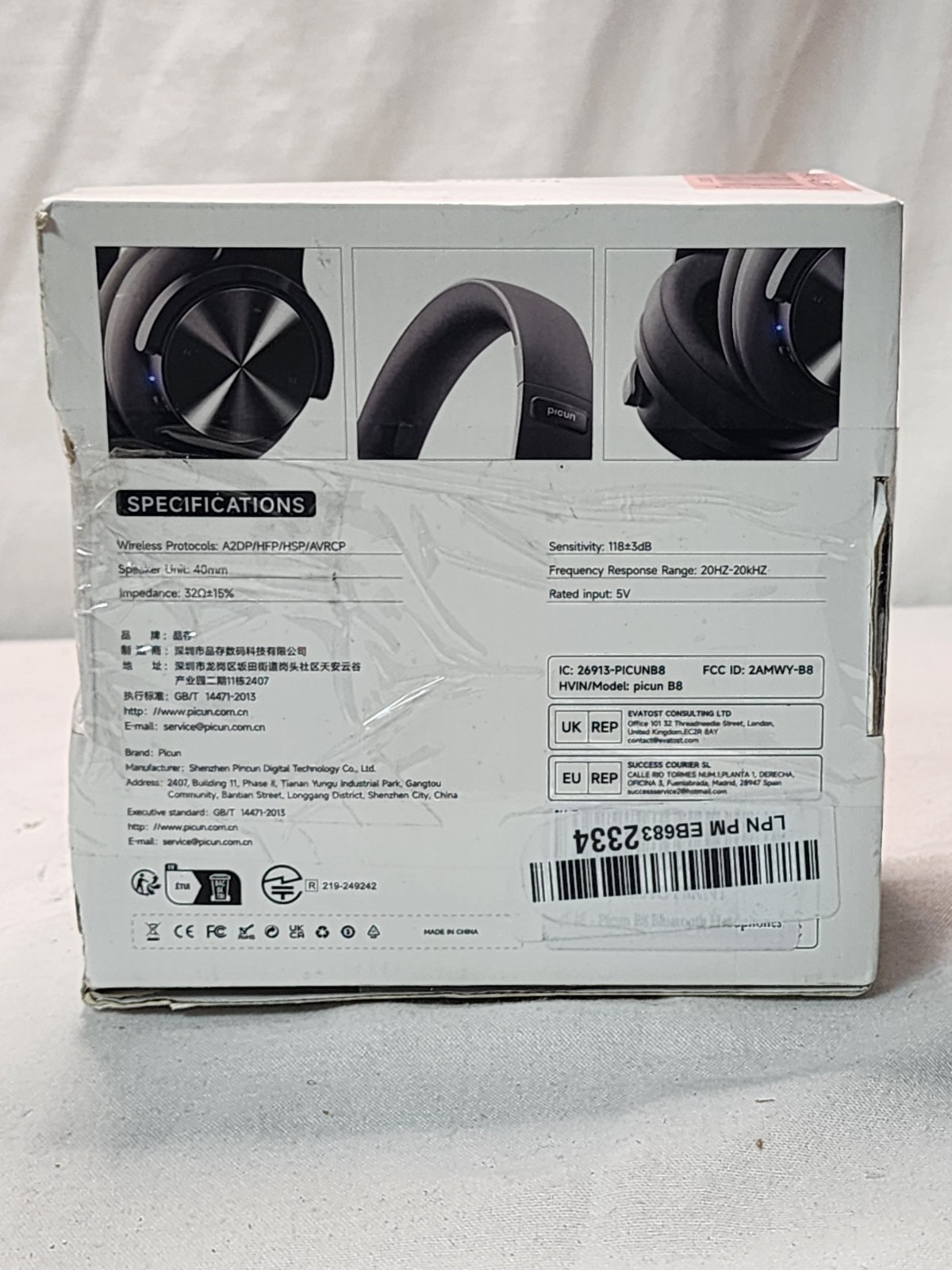 Picun B8 Bluetooth Headphones Wireless with 3 EQ Modes Over Ear Headphones,Black