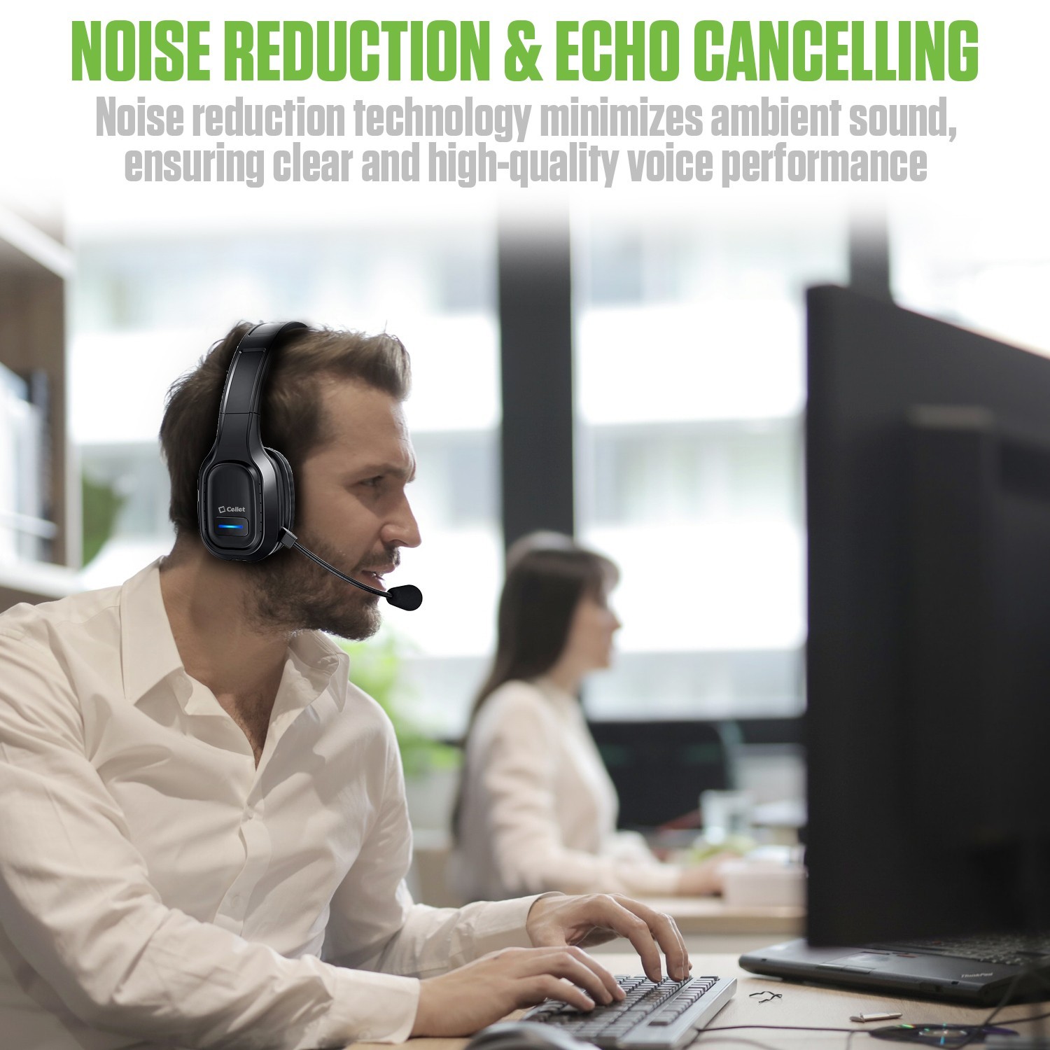 Noise Cancelling Overhead Wireless Headset with Boom Microphone