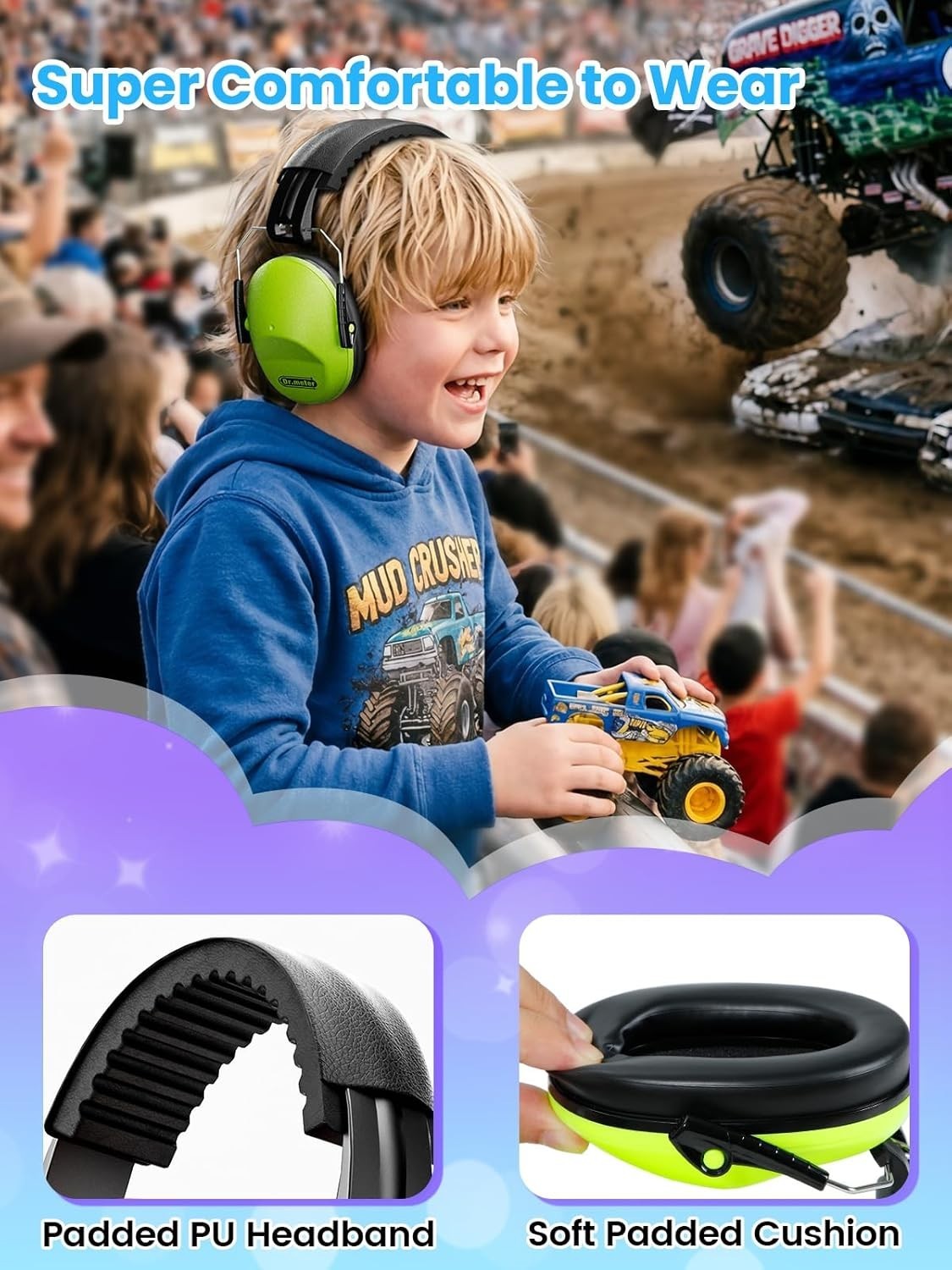 27.4dB Noise Cancelling Earmuffs for Kids & Adults – EM100 Adjustable Protection