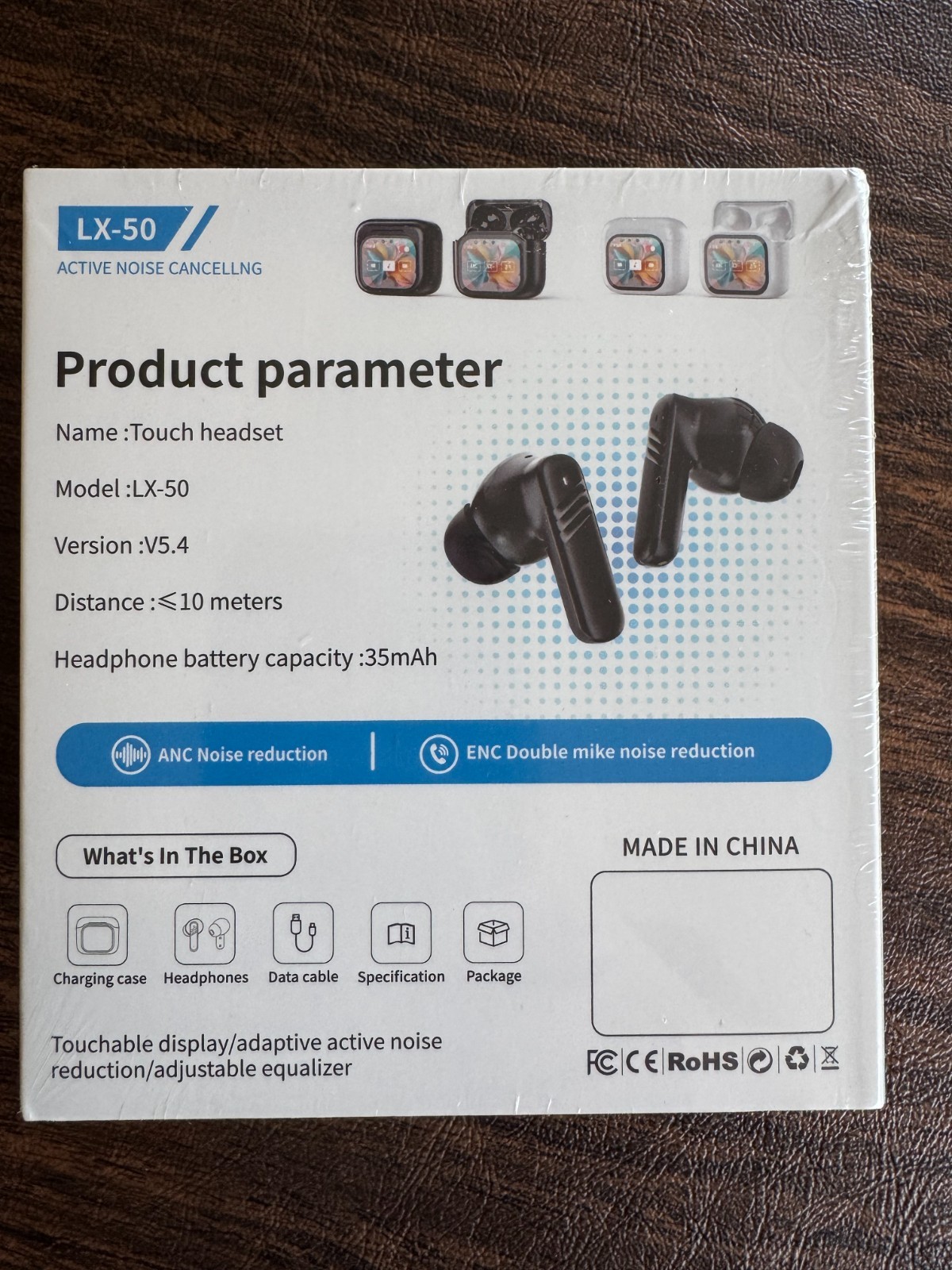 LCD Touch Screen ANC/ENC Noise Cancelling Earbuds IPX-6 Waterproof White
