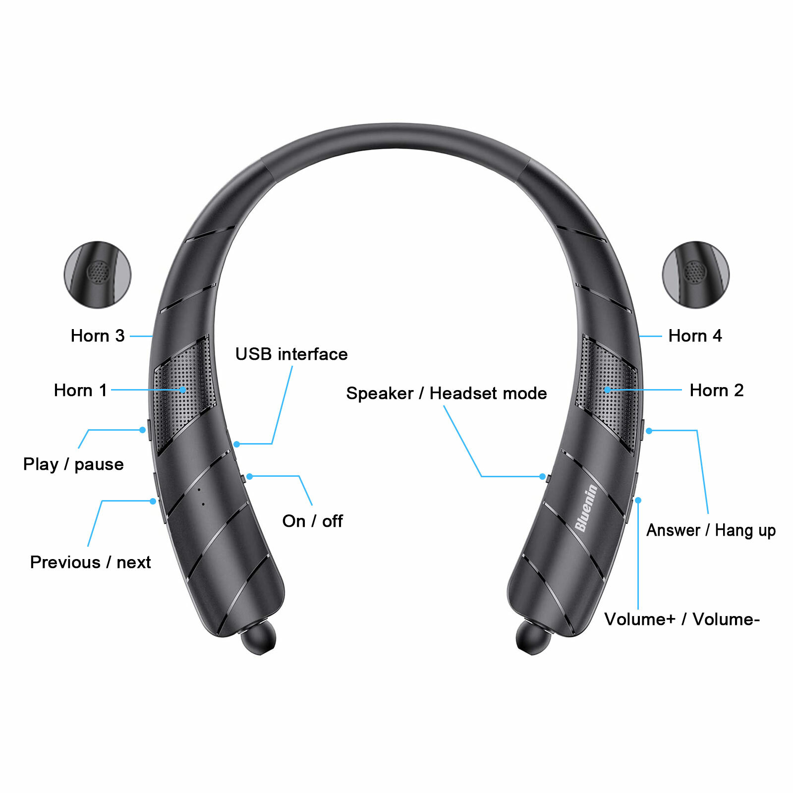 Bluetooth 5.0 Neckband Headset Wireless Earbuds Earphone Speaker Headphone w/Mic