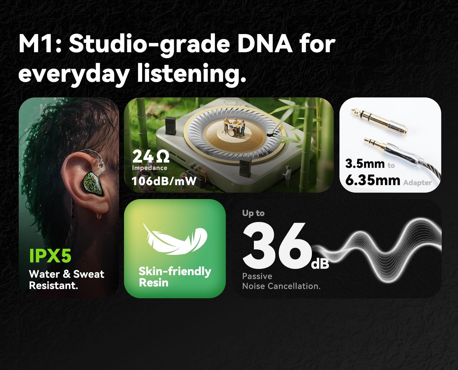 Tipsy M1 IEM, Bamboo Fiber Diaphragm in-Ear Monitor, Warm, Lively Bass & Vocals,