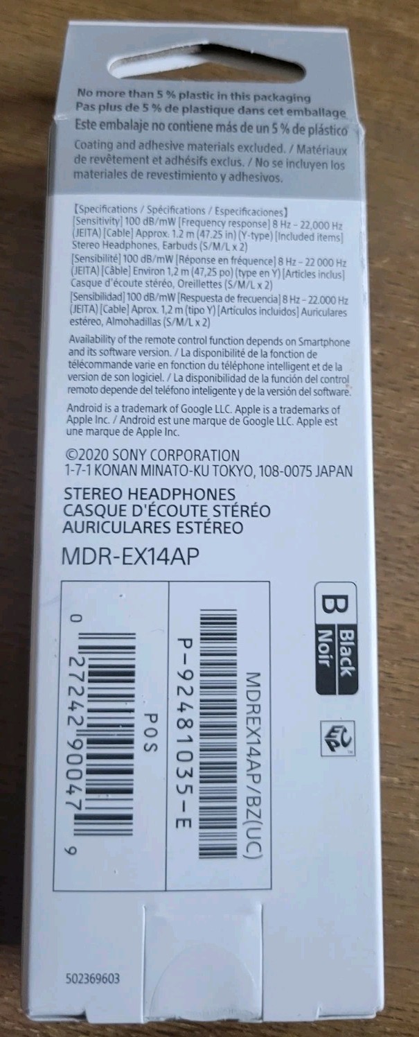 NEW Sony EX14AP Stereo Wired Earbud Headphones MDREX14AP – BLACK