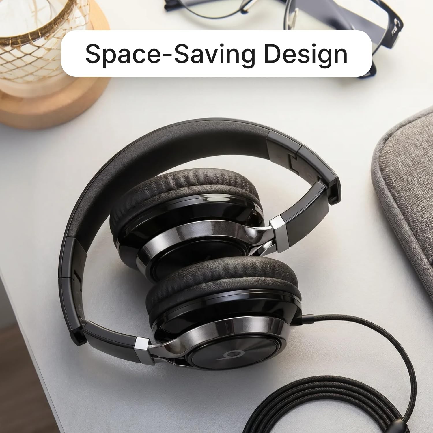 Wired On-Ear Headphones with Mic – Noise Isolating, Foldable, 3.5mm Aux Jack