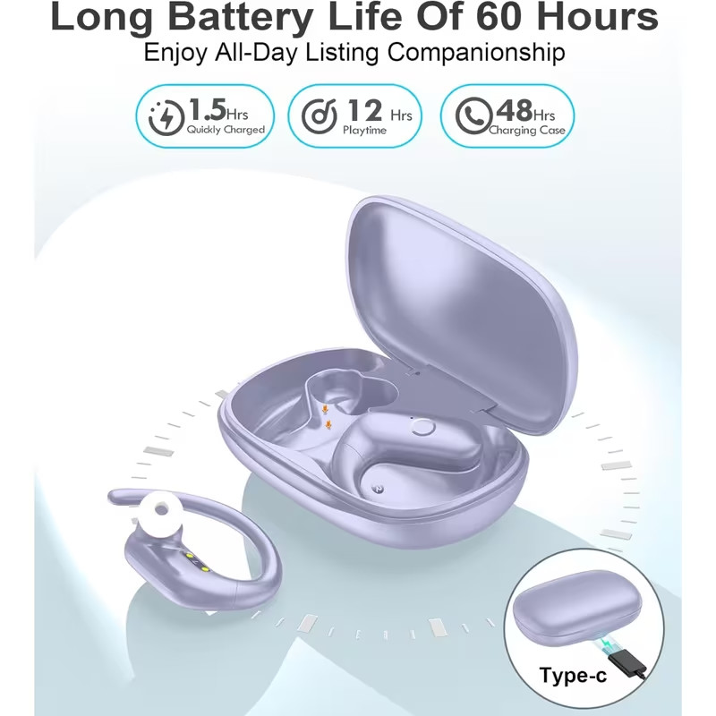 Over-Ear Headphones Wireless Earbuds 60hrs Playback IPX7 Waterproof Earphones