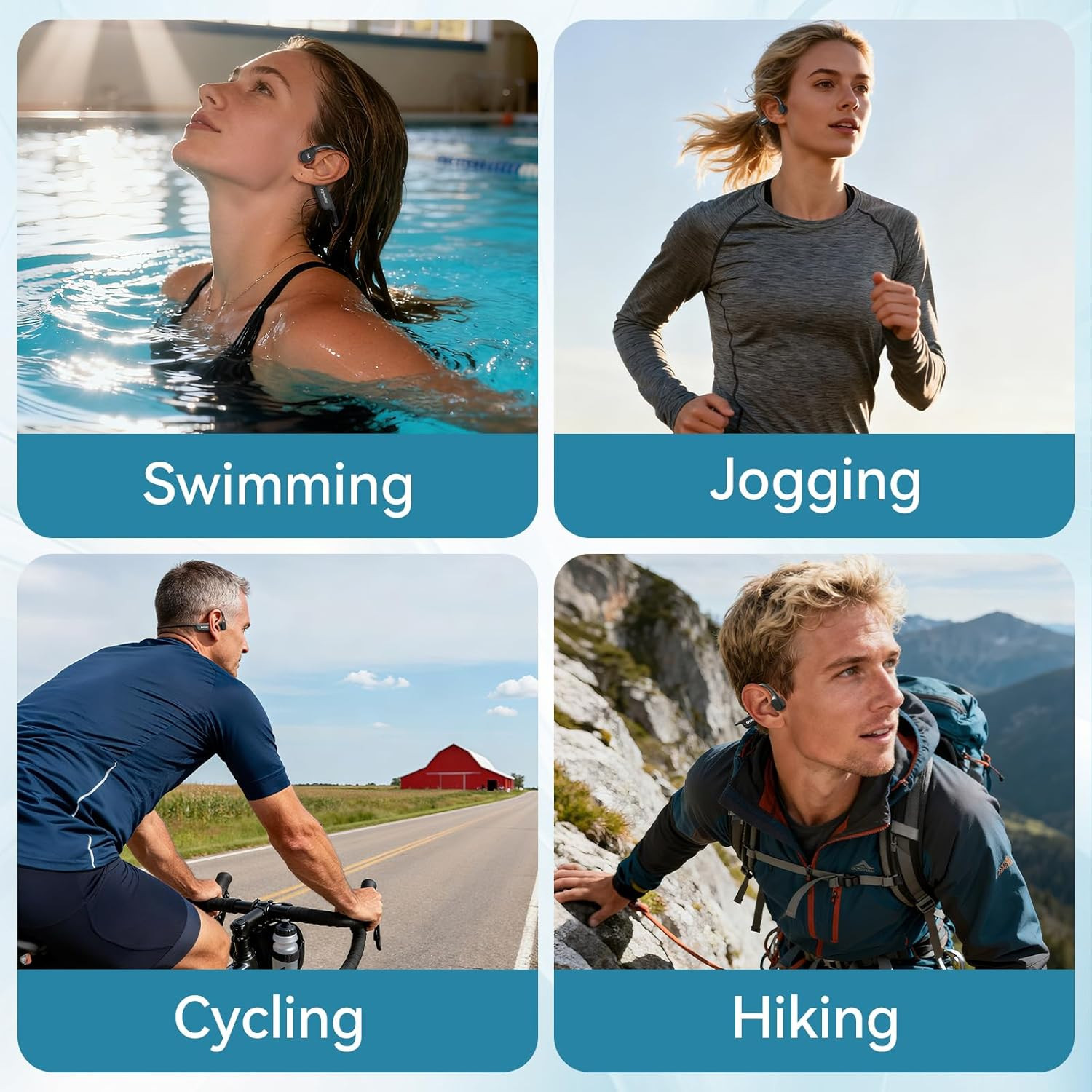 B11 Bone Conduction Headphones, IP68 Waterproof Earbuds for Swimming, 32GB & Blu
