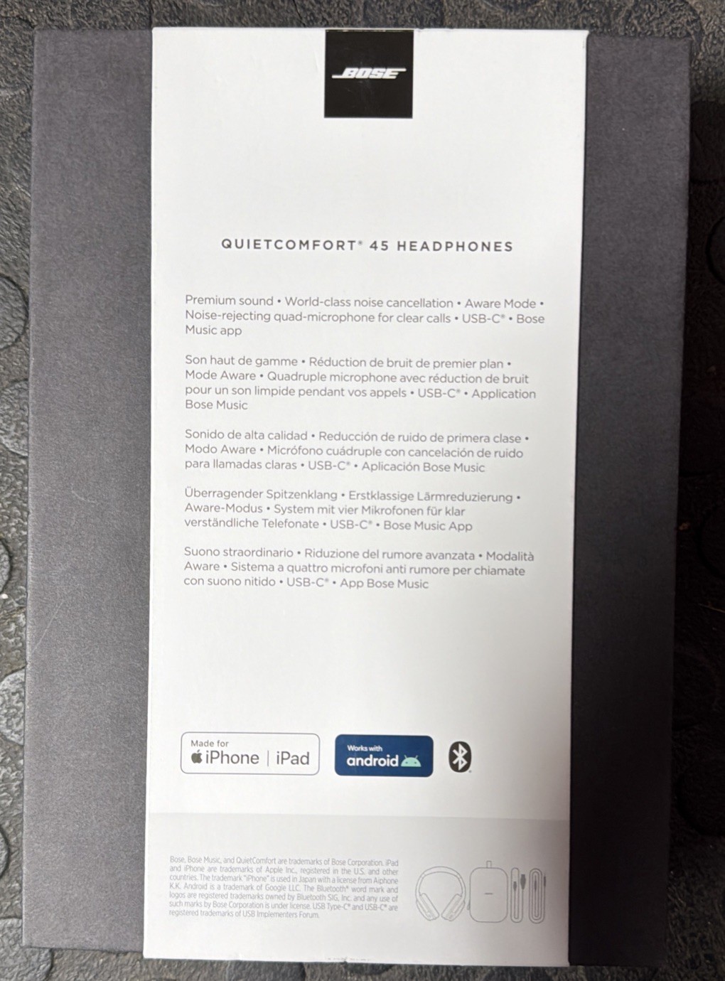 Bose QuietComfort 45 Noise Canceling Bluetooth Headphones – White Smoke – SEALED