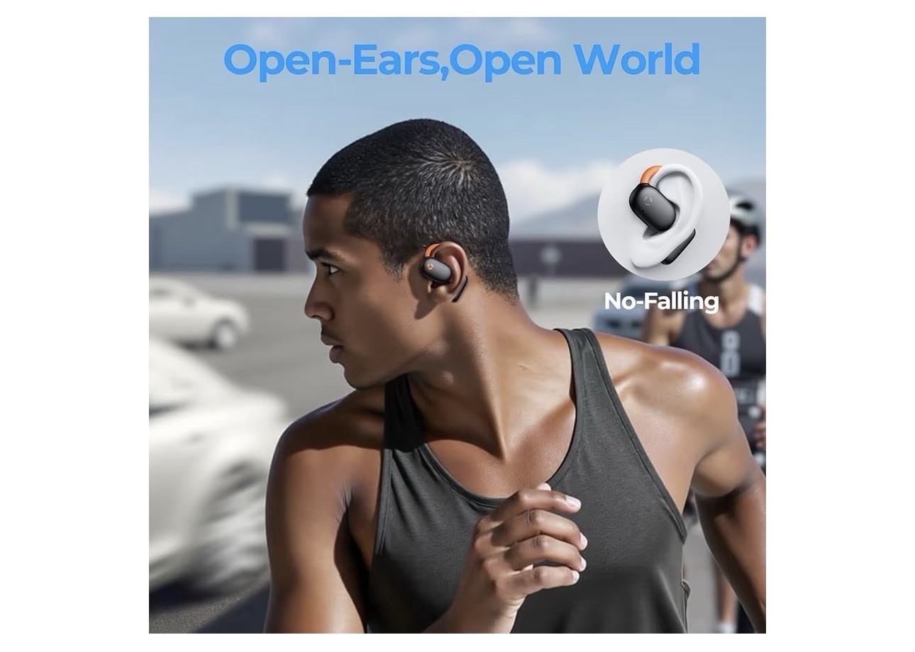 AI Translation Open-Ear Bluetooth Ear-Hook Earbuds w/ Case Black/Orange