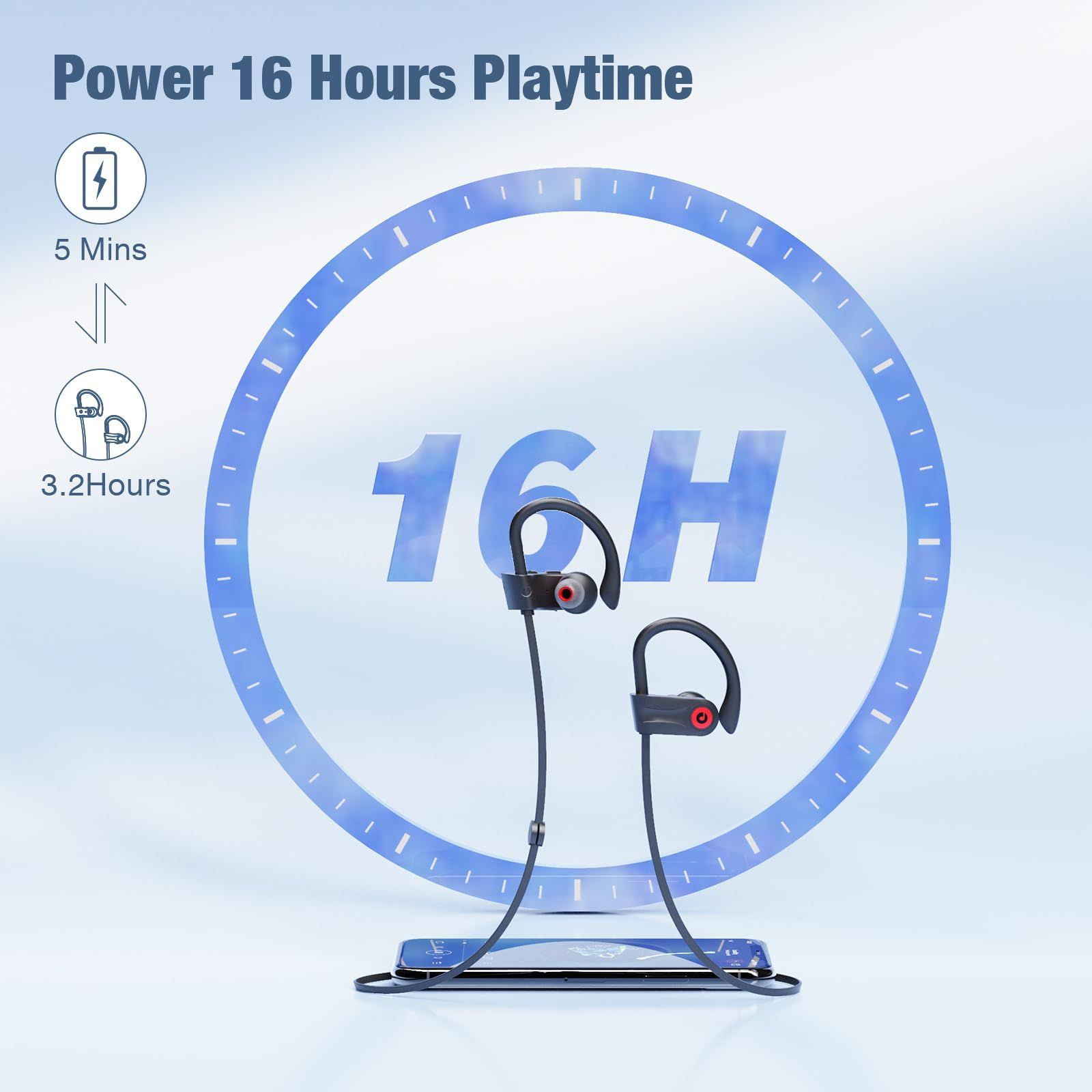 Boean Bluetooth Headphones, Wireless Headphones with 16 Hours m, Black