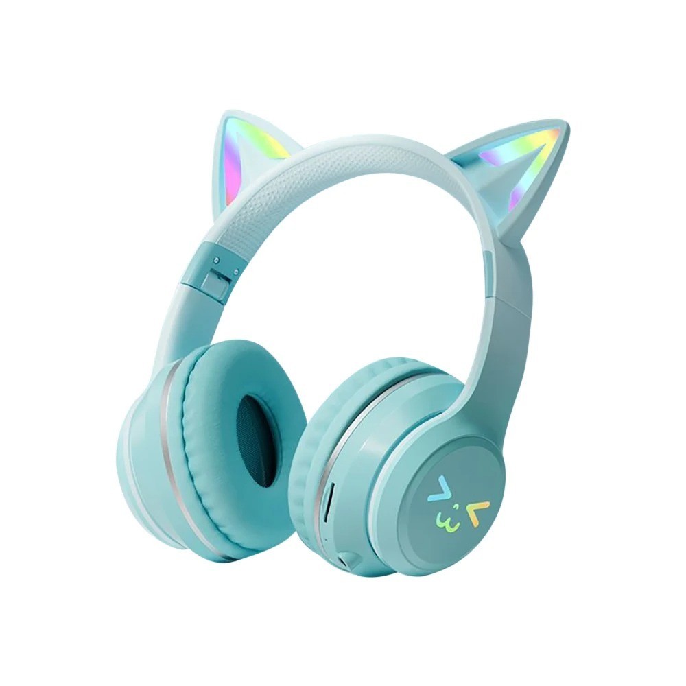 Kids Cat Ear Bluetooth Headphones Wireless LED Light Up Foldable Headset w/ Mic
