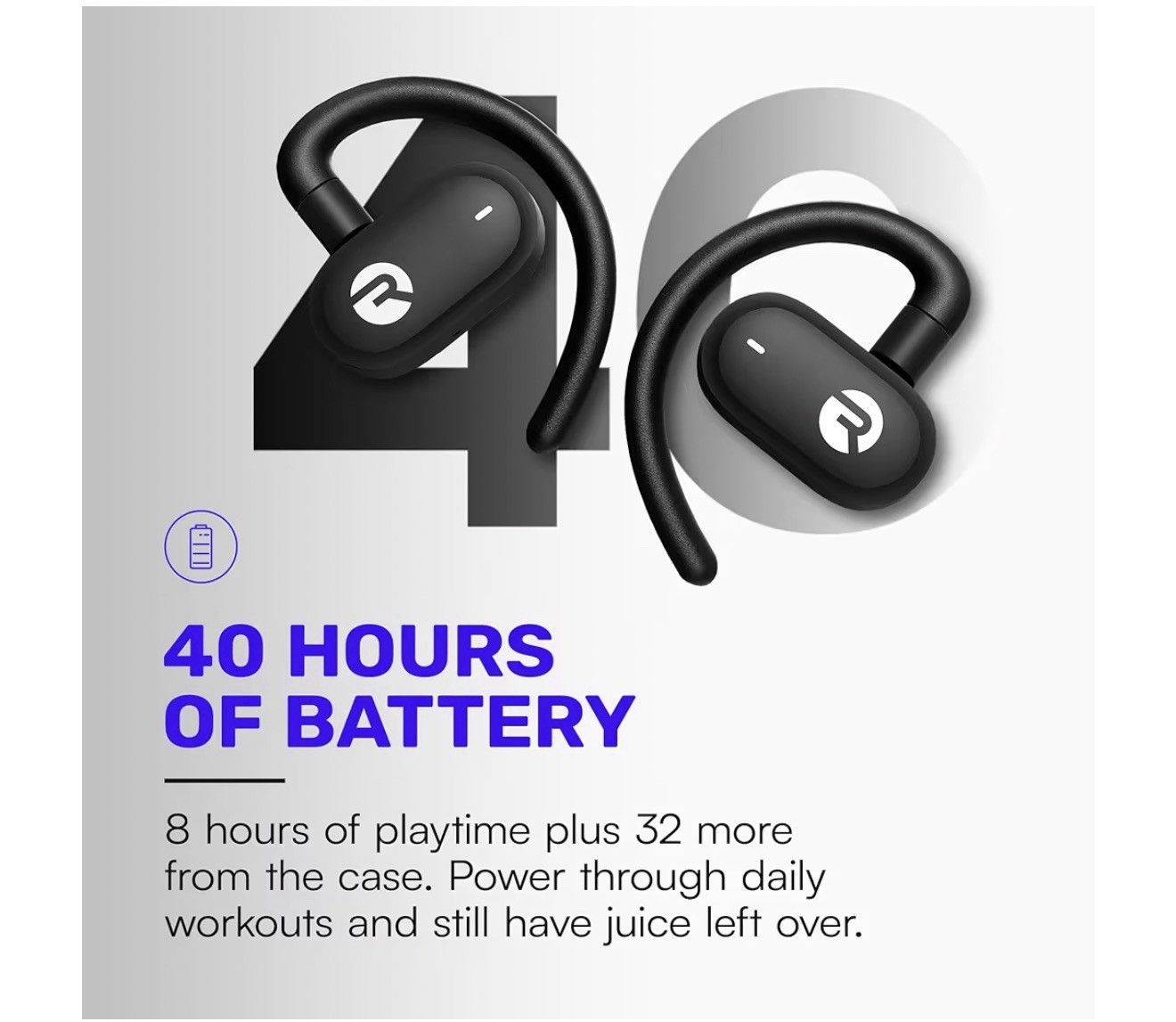 Raycon Open Earbuds Open-Ear Ear-Hook Bluetooth Multipoint Mic Purple