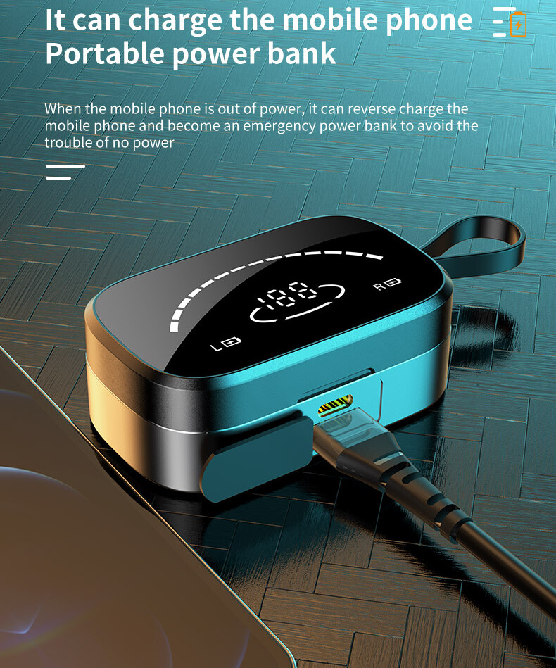 Touch Control In-ear Headphone Support 3500mAh Power Bank and Mirror LED Display