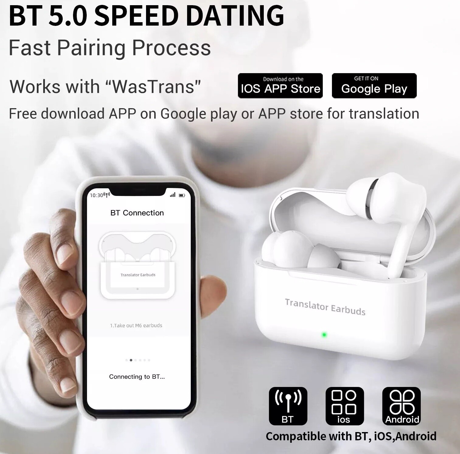 TRANSLATION TWS 5.0 Wireless 127 Real-Time Speech To Text Transcribe & Translate