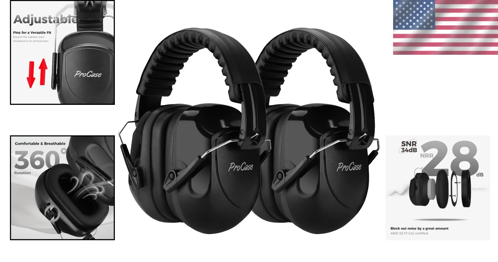 Versatile NRR 28dB Hearing Protection Ear Muffs – Ideal for Work & Travel