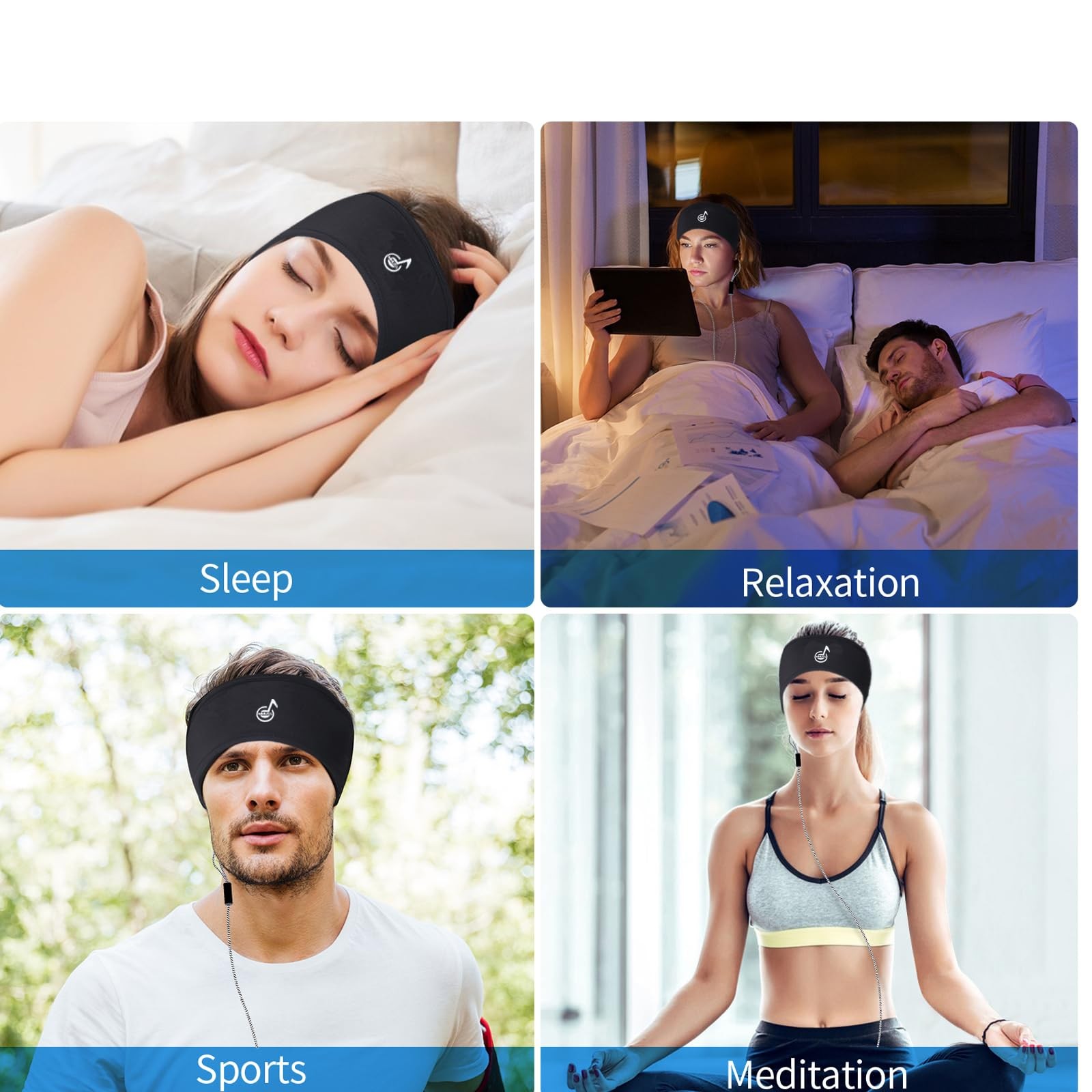 MMUSS Sleep Headphones Stereo with one size fits all, Black 3.5mm Jack