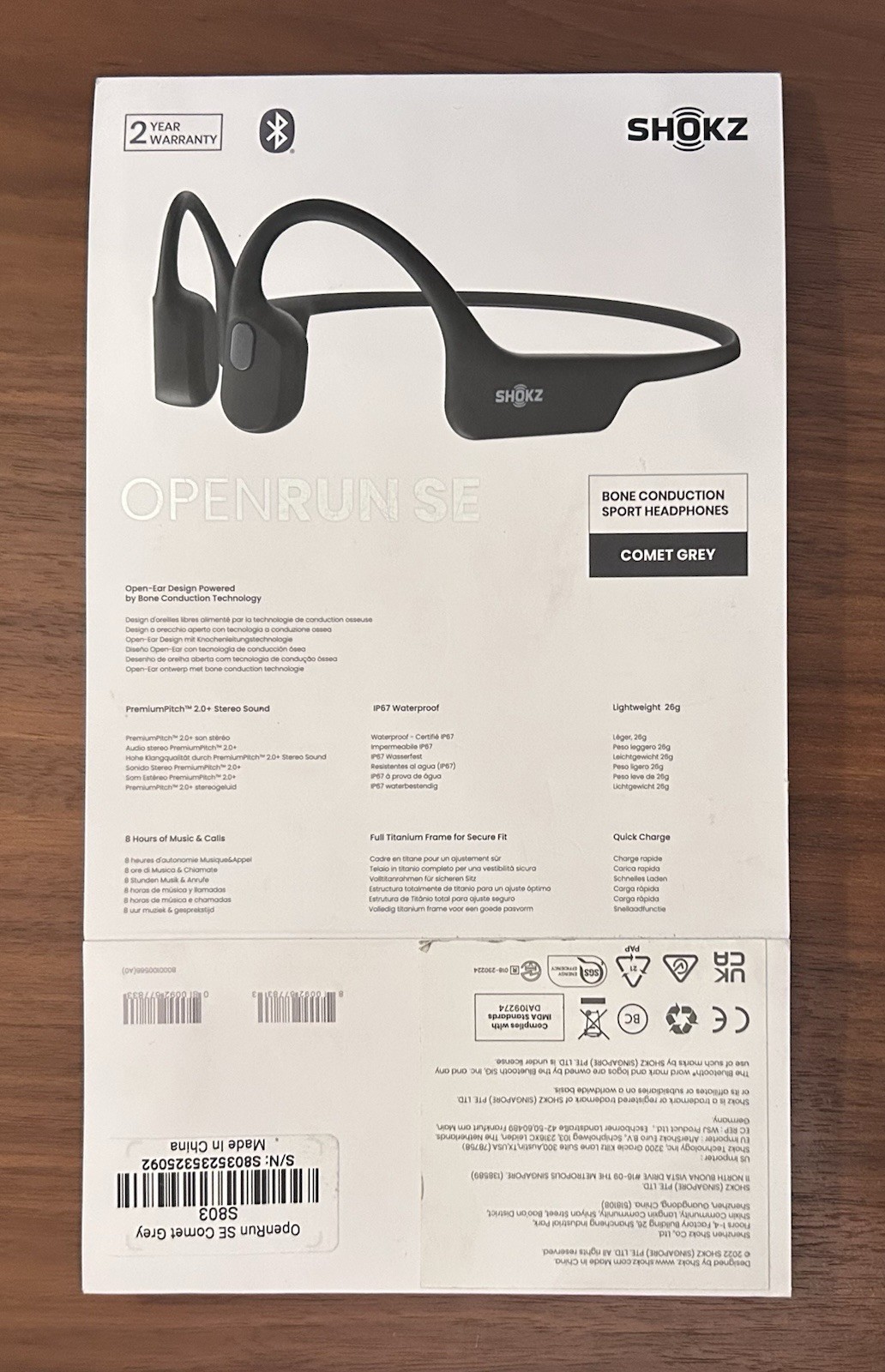 Comet Gray Shokz OpenRun SE Bone Conduction Wireless Bluetooth Headphones S803