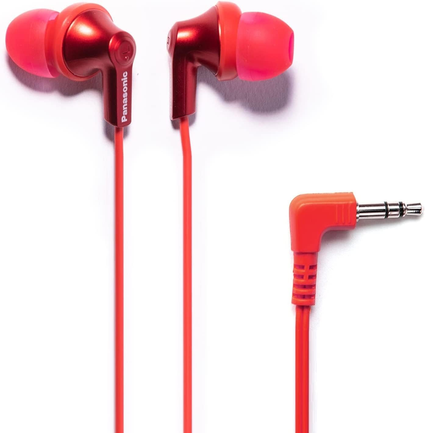 Panasonic ErgoFit Wired Earbuds, 3.5mm Jack in-Ear Headphones – (Metallic Red)