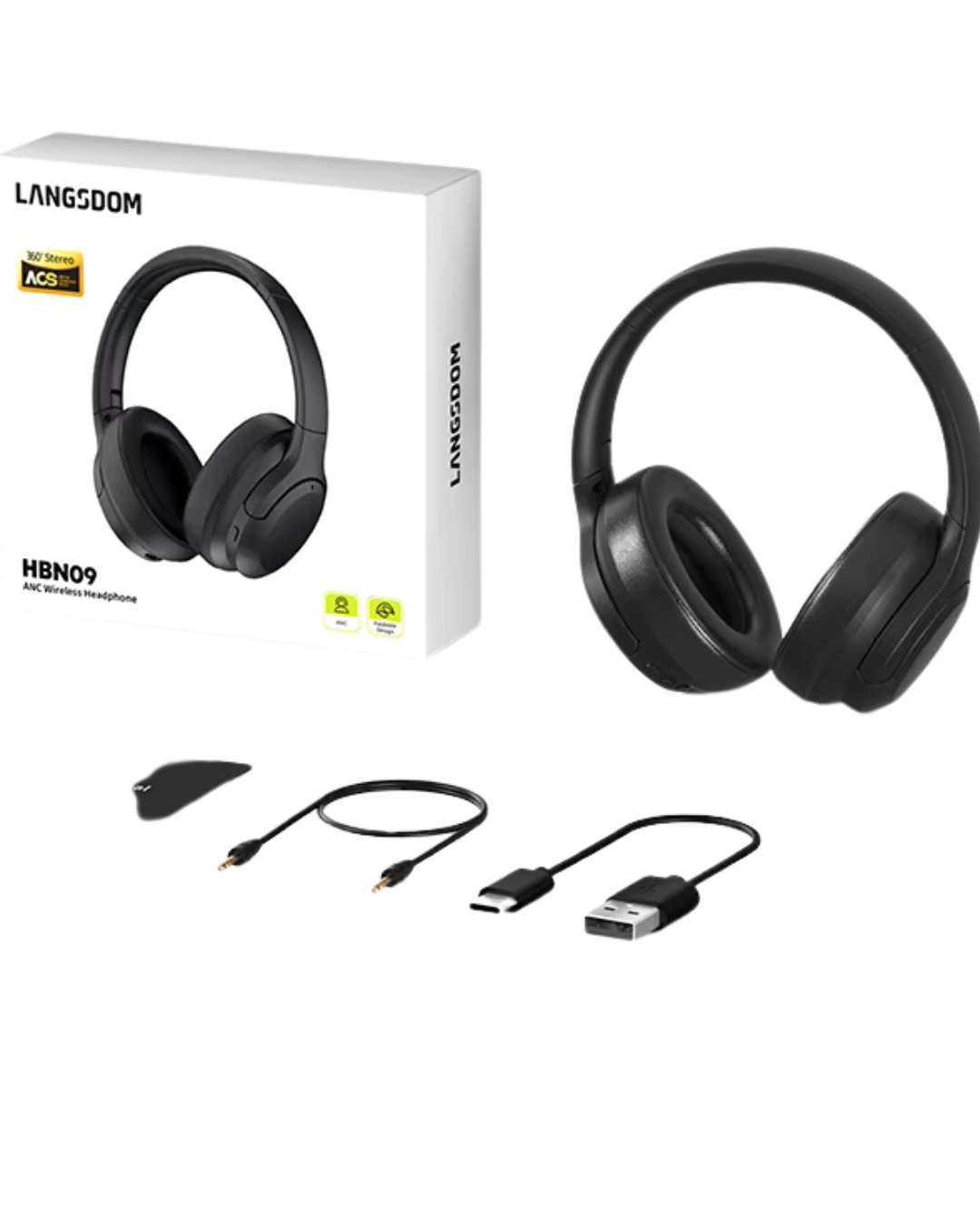 Langsdom Wireless Noise Canceling Headphones/Bluetooth/Foldable/Stereo Bass -NEW