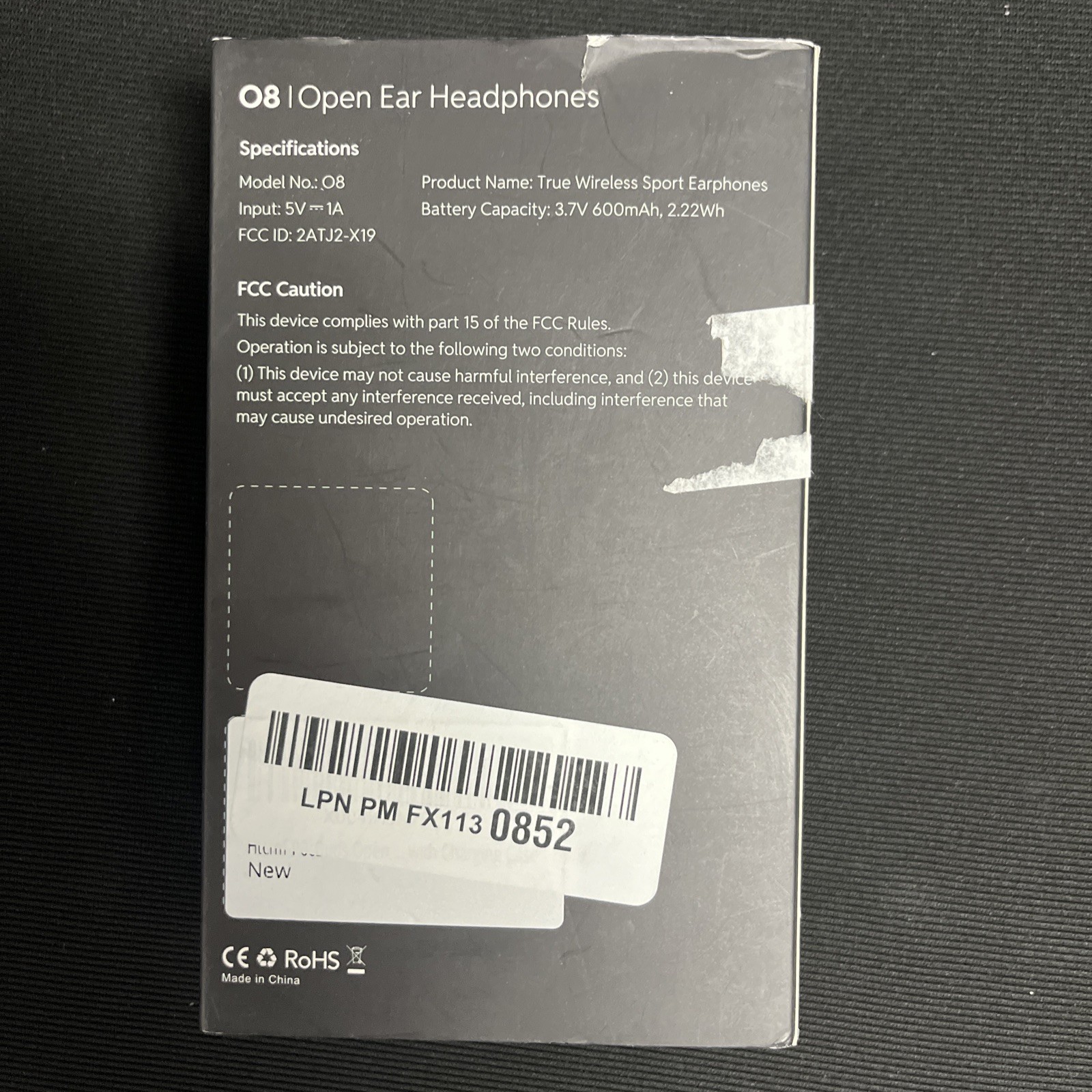 O8 Open Ear Headphones 3.7v 600mah True Wireless Sport Earphones NEW