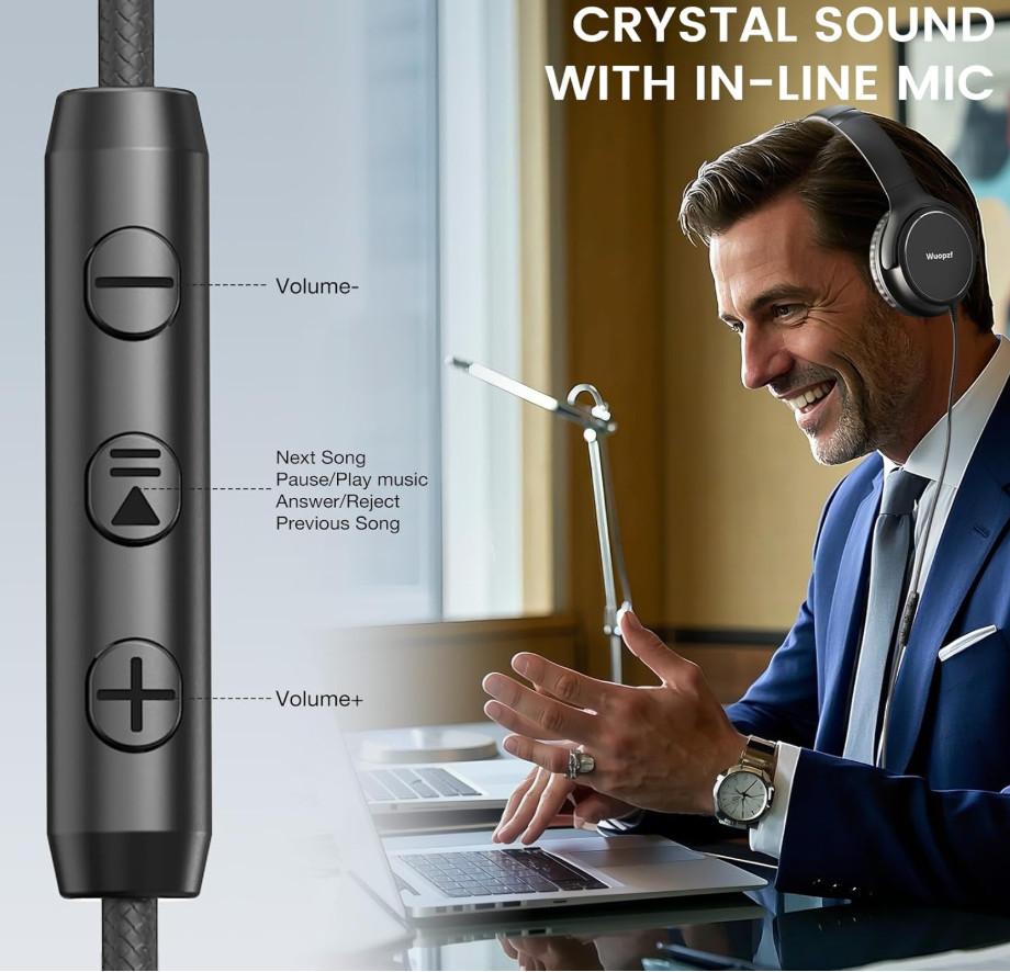 Wired Over-Ear USB-C Headphones with Microphone/Volume Control/Foldable/Adjustab