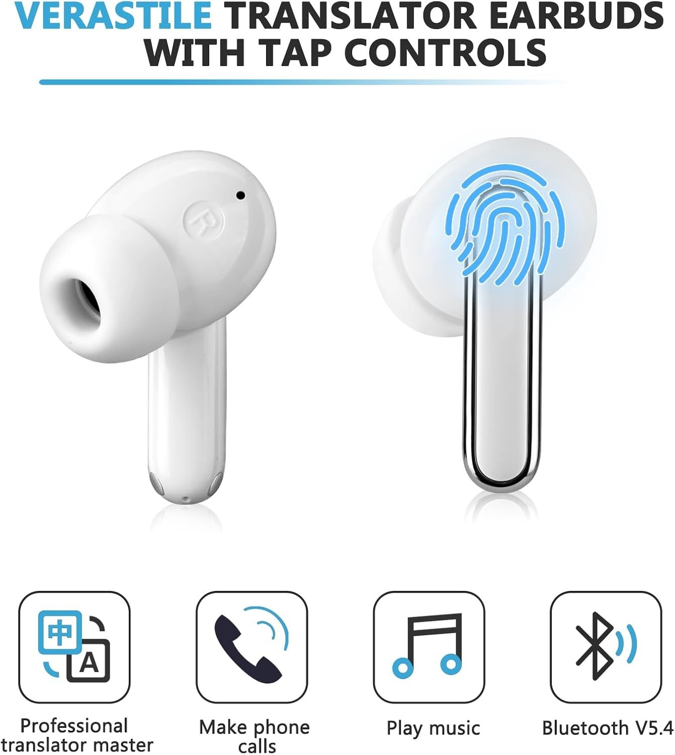 150 Languages Translation Earbuds with Bluetooth & 10Hr Battery Life—Smart Audio
