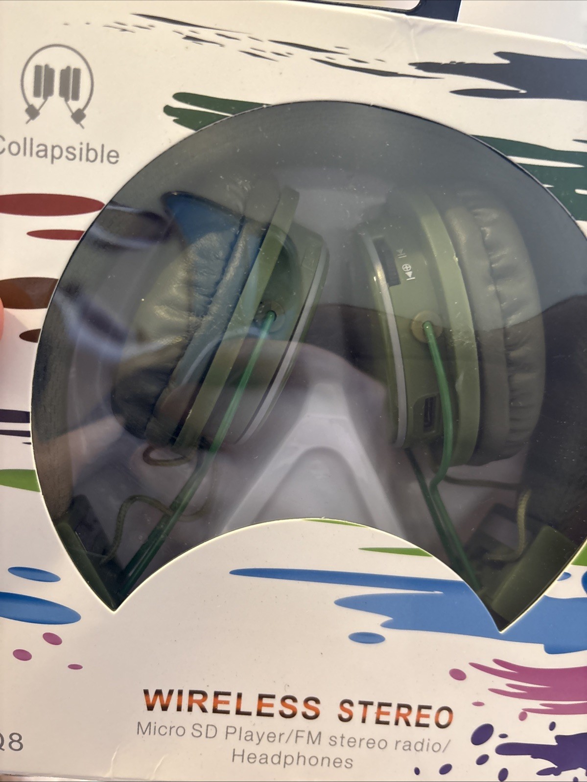 Q8 Wireless Stereo Headphones Unisex OS Green New Bluetooth FM Radio Micro SD