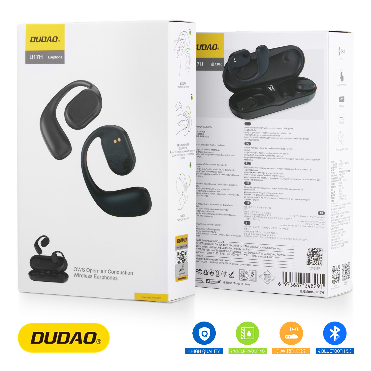 Bone Conduction Headphones Bluetooth 5.3 Wireless Open-Ear Earbuds Sport Headset