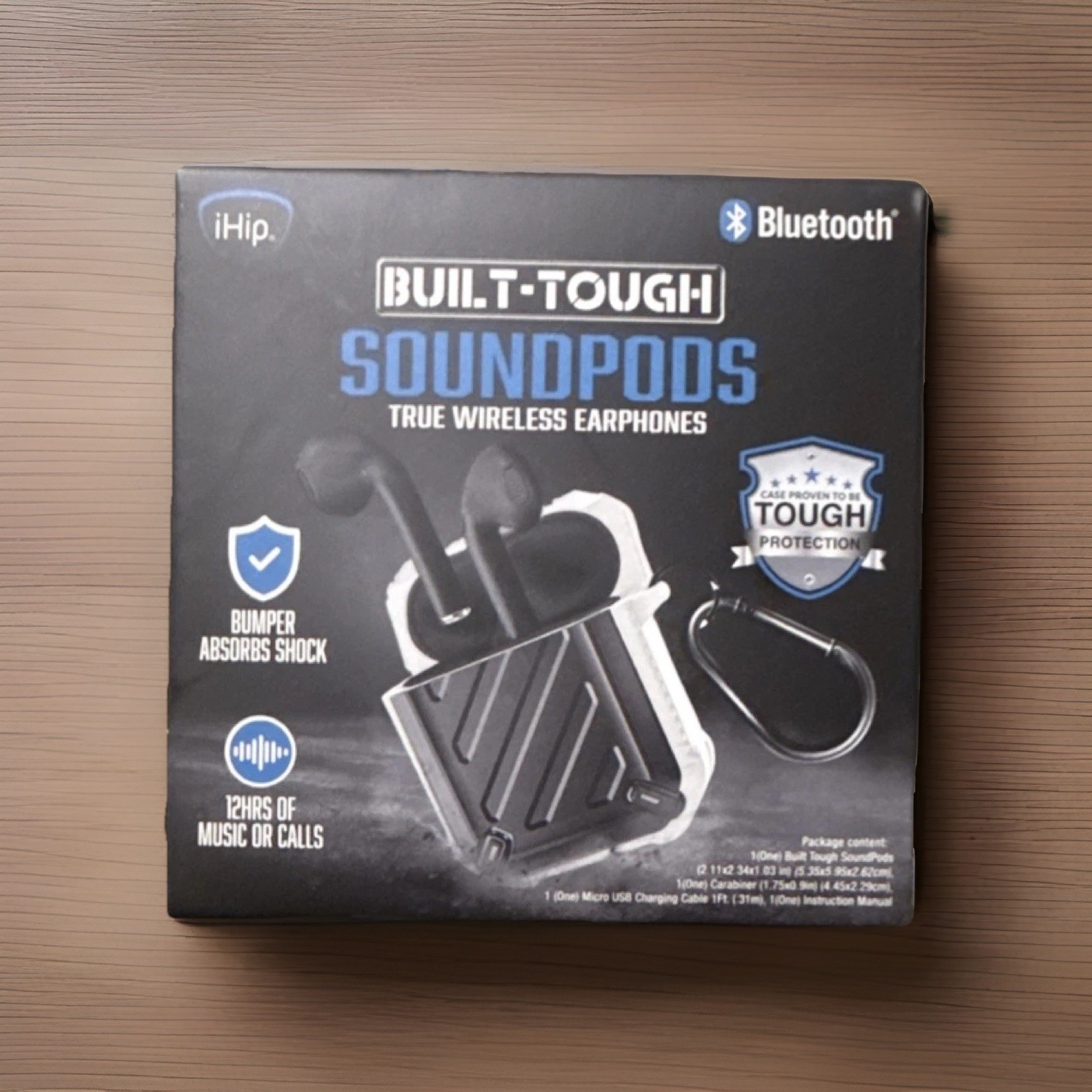 iHip Built-Tough SoundPods True Wireless Bluetooth Earphones 13mm Driver Black