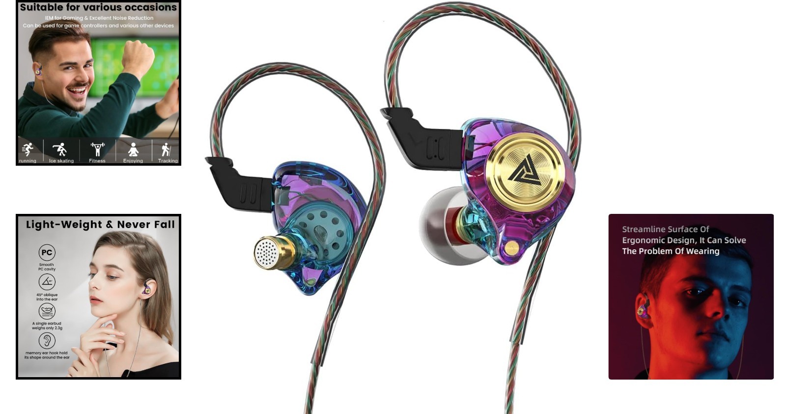 AK3FILE Wired Gaming Earbuds with Deep Bass Sound & Noise Cancellation – Purple
