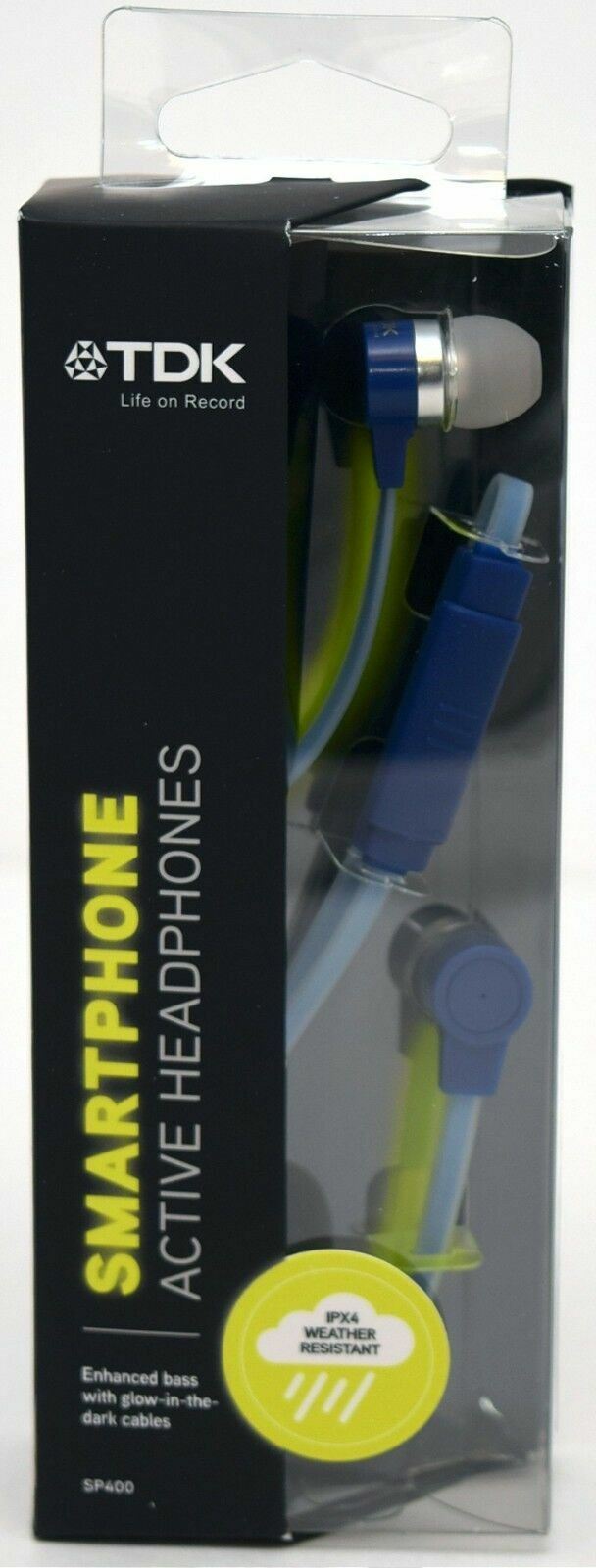NEW TDK SP400 Life on Record Glow In The Dark Waterproof Earbuds Headphones BLUE