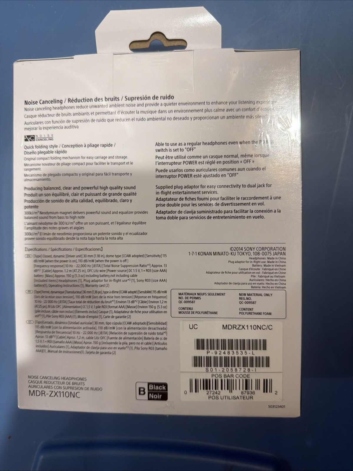 Sony MDR-ZX110NC Black Noise-Cancelling Headphones New Sealed
