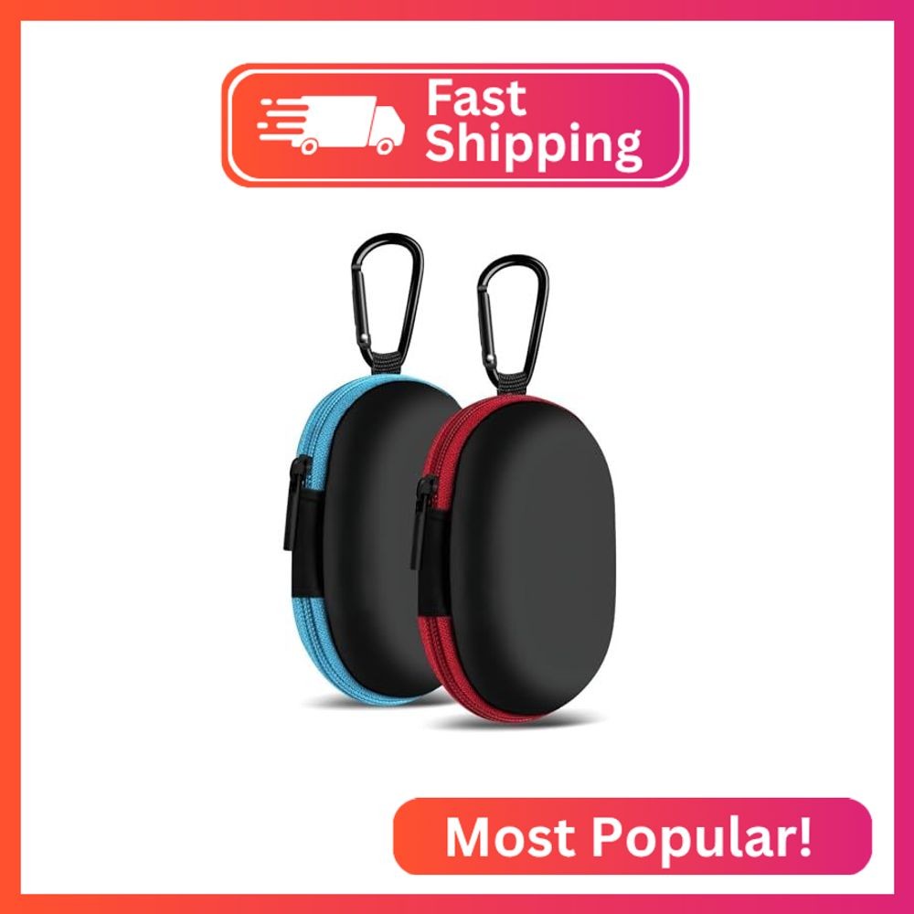 MOLOVA for Earbuds Carrying Case, 2Pack, Red+Blue Small Oval Storage Cases, Port