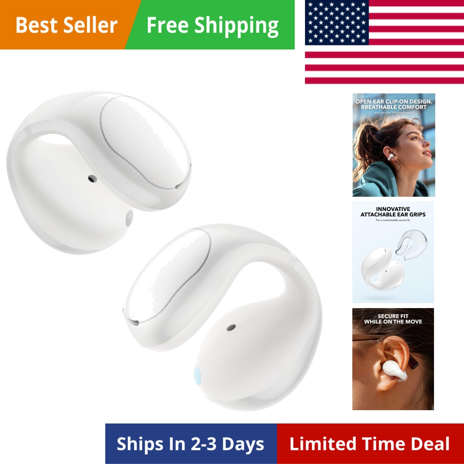 C30i by , Open-Ear Earbuds, Clip-On Headphones, Lightweight Comfort, Stable F…