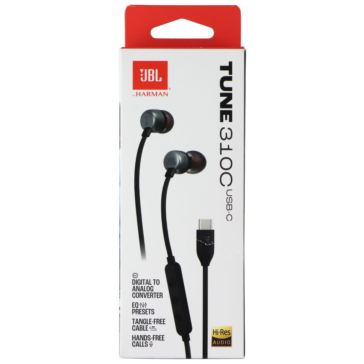 JBL Tune 310C Wired Hi-Res USB-C Headphones w/ Mic and 3 Button Remote – Black