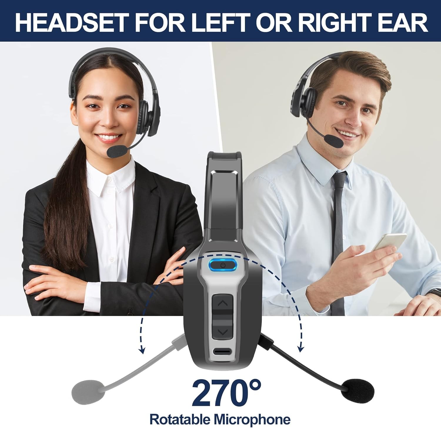Trucker Bluetooth Headset, V5.2 Wireless Headset with Upgraded Black