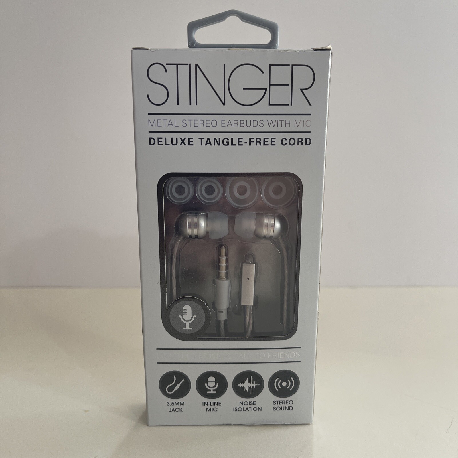 Stinger tangle free ear buds metal silver with mic new e14