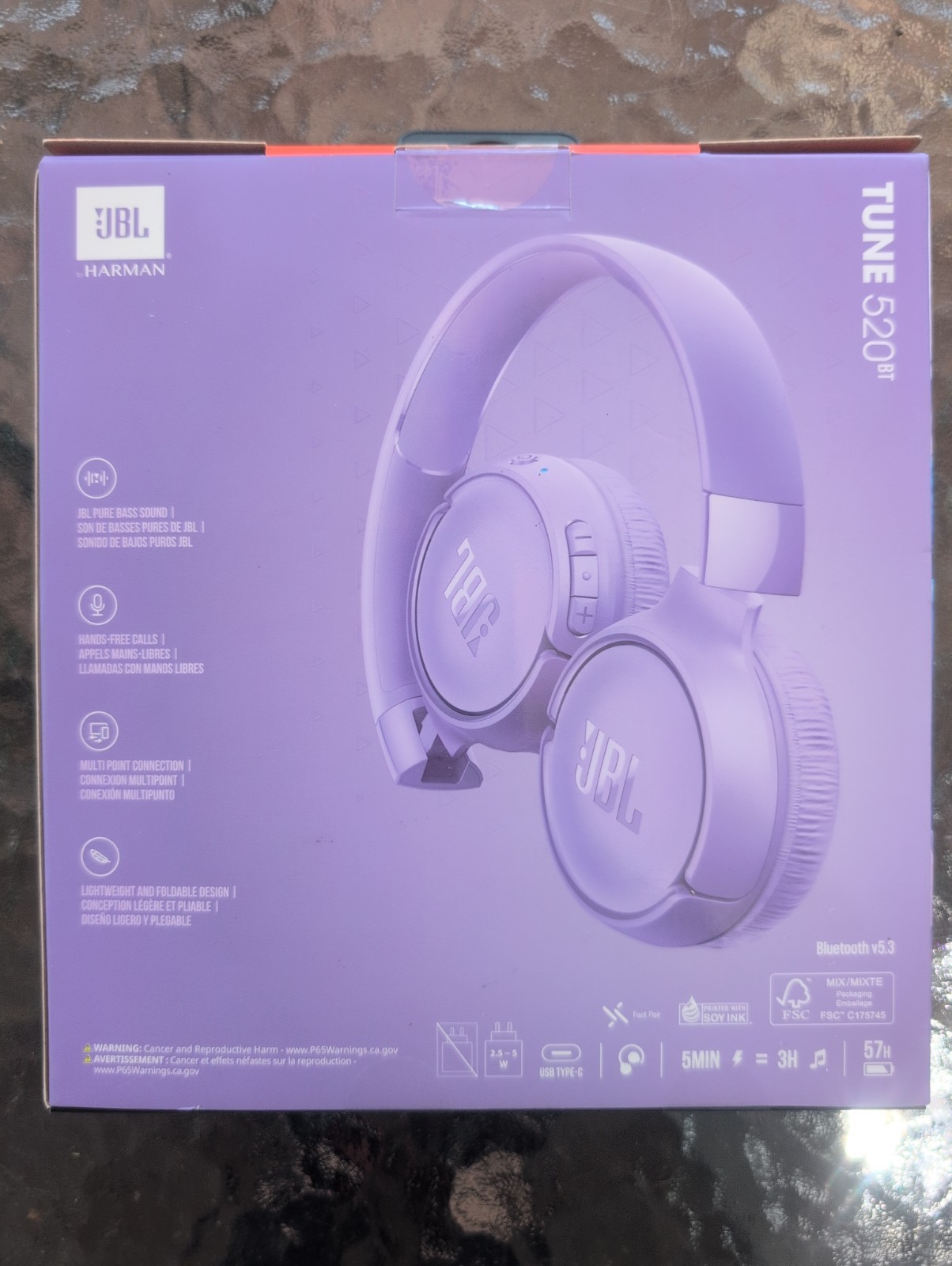 BNIB Purple JBL Tune 520BT, Wireless on-ear headphones SHIPS WITHIN 12HRS