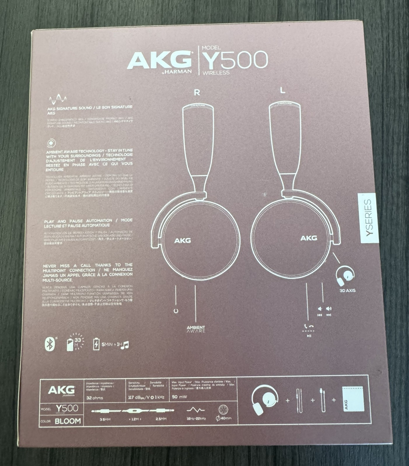 【BRAND NEW】AKG Y500 Wireless Bluetooth On-Ear Headphones – Black/ Pink – Sealed