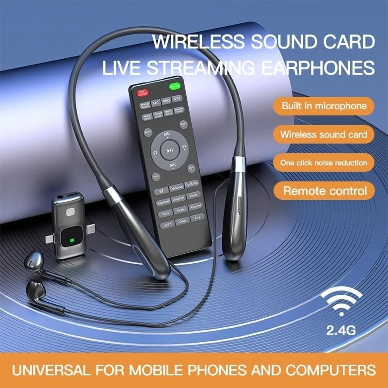 E8 Wireless Neckband Headset, Built-in Sound Card Noise Cancelling Microphone, R