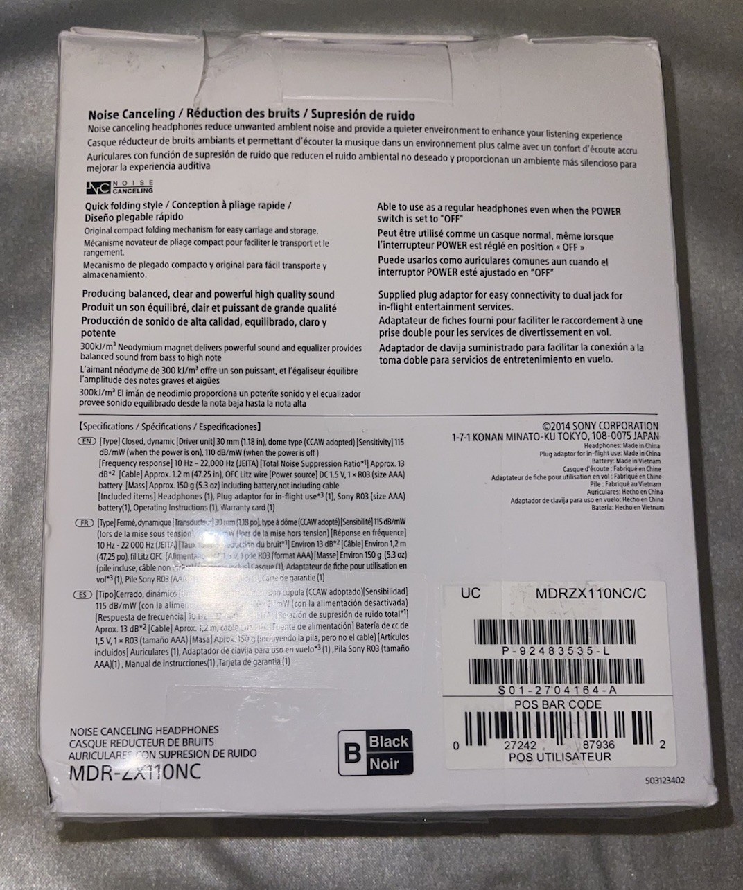 Sony MDRZX110NC On-Ear Wired Headphones Noise Canceling 3.5mm Stereo Jack Black