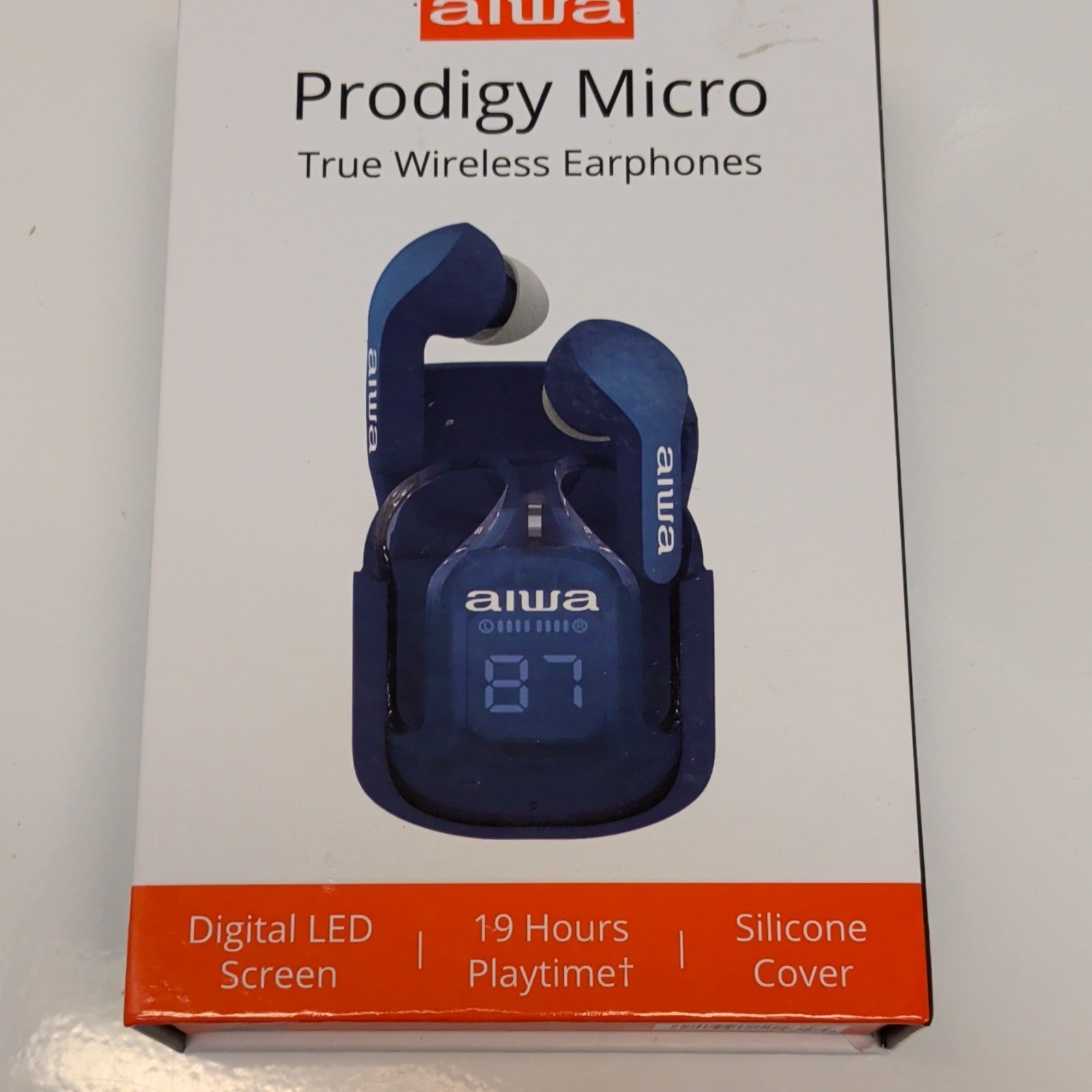 Aiwa Prodigy Micro True Wireless Bluetooth Earbuds LED Screen Case Blue