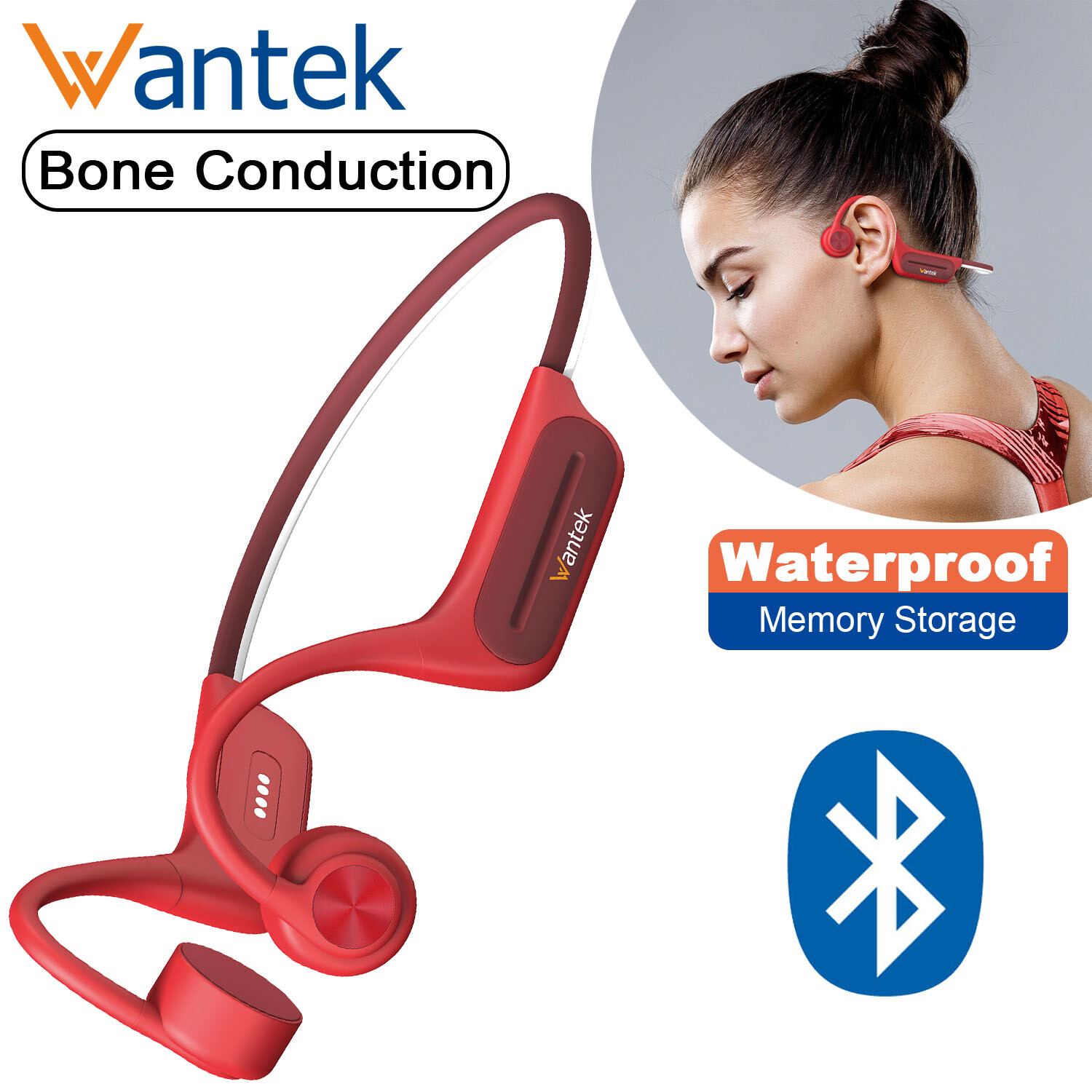 Wantek Bluetooth Bone Conduction Headphones IP68 32GB MP3 Swimming Earphones