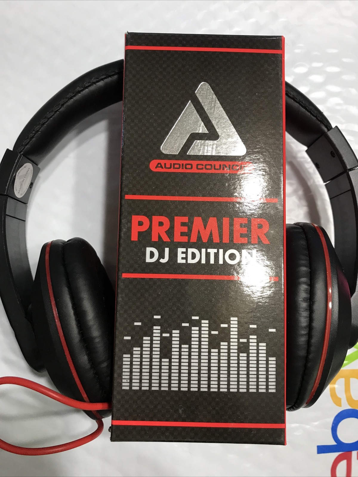 AUDIO COUNCIL PREMIER DJ EDITION OVER EAR HEADPHONES BLACK/RED 3.5mm PLUG uns