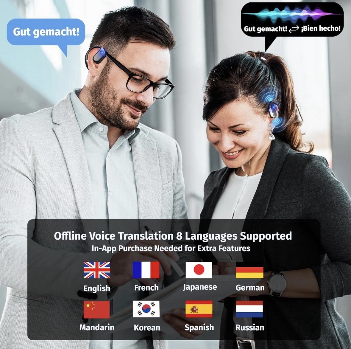 AI Translation Earbuds Real Time, Wireless Bluetooth Headphones for Travel