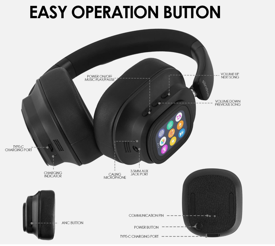 JH-ANC930Plus Touch Screen Headphones – Hybrid Noise Cancelling, LE Screen