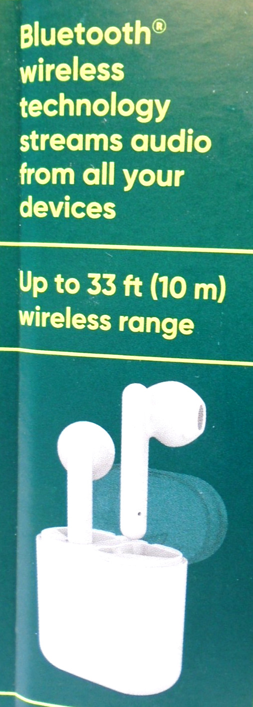 Groove Onn. Wireless Earphones W/Charging Case White IPX4 Splash-Proof Free Ship